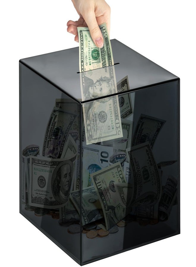 Vcertcpl Piggy Bank for Adults Must Break to Open, Vcertcpl Acrylic Clear Piggy Bank Money Saving Box for Cash Saving, Unopenable Adults Piggy Bank for Real Money Bank Coin Bank Change Jar (Gray S, 12 * 12CM) - Image 1
