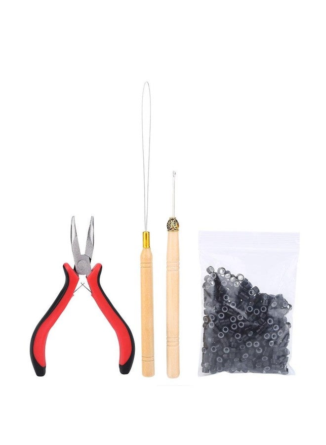 klarako Hair Extension Kit, Wig Connector Kit Pliers Hook Loop Tip with 500Pcs Micro Rings Hair Extension Accessories (Black)  - Image 1
