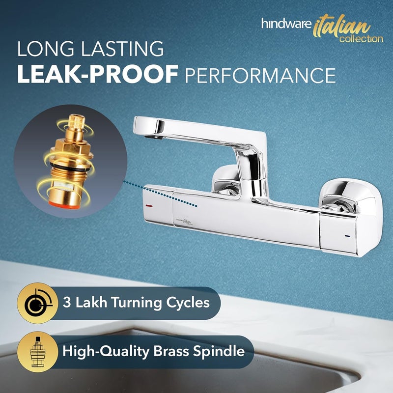 hindware مجموعة إيطالية F530023CP ستارك خلاط حوض ساخن وبارد مع فوهة دوارة (مثبت على الحائط)، نحاس مع تشطيب كروم | ضمان المصنع لمدة 12 عامًا - Image 4