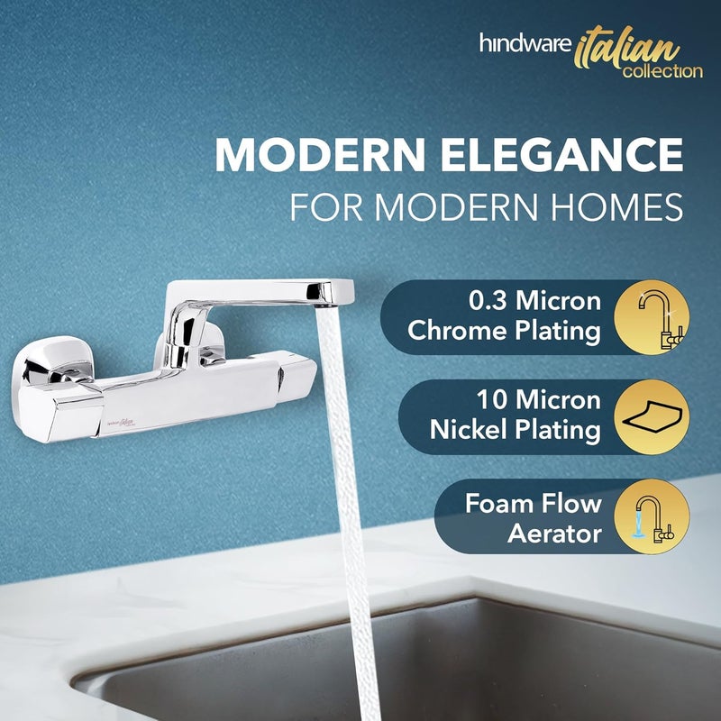 hindware مجموعة إيطالية F530023CP ستارك خلاط حوض ساخن وبارد مع فوهة دوارة (مثبت على الحائط)، نحاس مع تشطيب كروم | ضمان المصنع لمدة 12 عامًا - Image 2