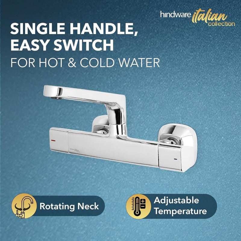 hindware مجموعة إيطالية F530023CP ستارك خلاط حوض ساخن وبارد مع فوهة دوارة (مثبت على الحائط)، نحاس مع تشطيب كروم | ضمان المصنع لمدة 12 عامًا - Image 3