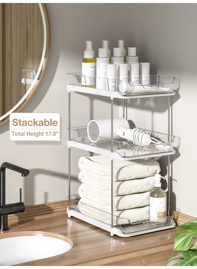 Delamu 2 Sets of 2-Tier Multi-Purpose Bathroom Under Sink Organizers and Storage, Stackable Kitchen Pantry Organization, Pull Out Medicine Cabinet Organizer with 8 Movable Dividers - Image 4
