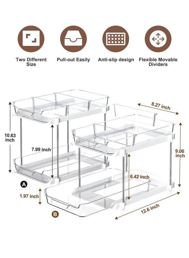 Delamu 2 Sets of 2-Tier Multi-Purpose Bathroom Under Sink Organizers and Storage, Stackable Kitchen Pantry Organization, Pull Out Medicine Cabinet Organizer with 8 Movable Dividers - Image 5