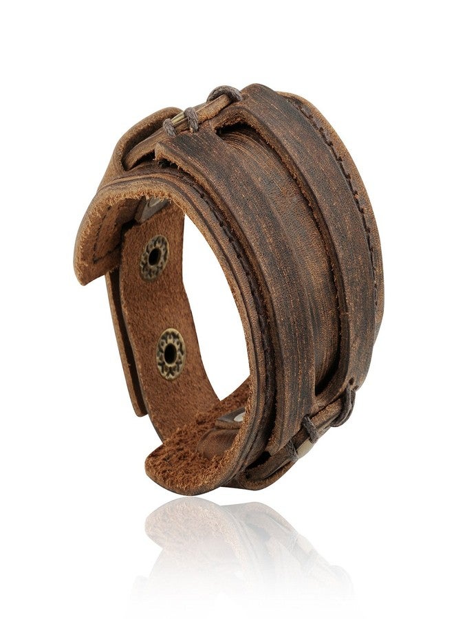 Merdia Womens and Mens Genuine Cuff Bangle Leather Bracelet Adjustable Wristband in Punk Design Coffee 30G | Punk Bracelets | Bracelets for Men | Bracelets for Women Trendy | Wristbands for men - Image 1