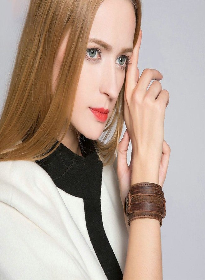 Merdia Womens and Mens Genuine Cuff Bangle Leather Bracelet Adjustable Wristband in Punk Design Coffee 30G | Punk Bracelets | Bracelets for Men | Bracelets for Women Trendy | Wristbands for men - Image 4