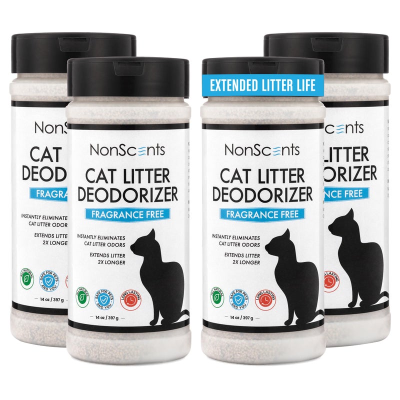 NonScents Cat Litter Deodorizer  Litter Box Odor Eliminator  Less Scooping Extends Kitty Litter Lifespan  FragranceFree Formula Eliminates Unpleasant Cat Odors  Fresh Scent Litter Pans 4Pack - Image 3