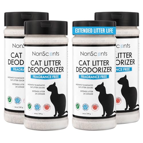 NonScents Cat Litter Deodorizer  Litter Box Odor Eliminator  Less Scooping Extends Kitty Litter Lifespan  FragranceFree Formula Eliminates Unpleasant Cat Odors  Fresh Scent Litter Pans 4Pack - Image 1