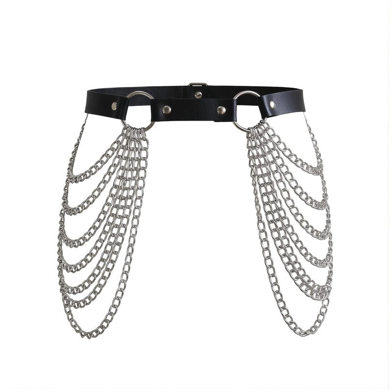 Layered Leather Waist Chain Harness Body Chain for Women Punk Hip Jewelry - Image 1