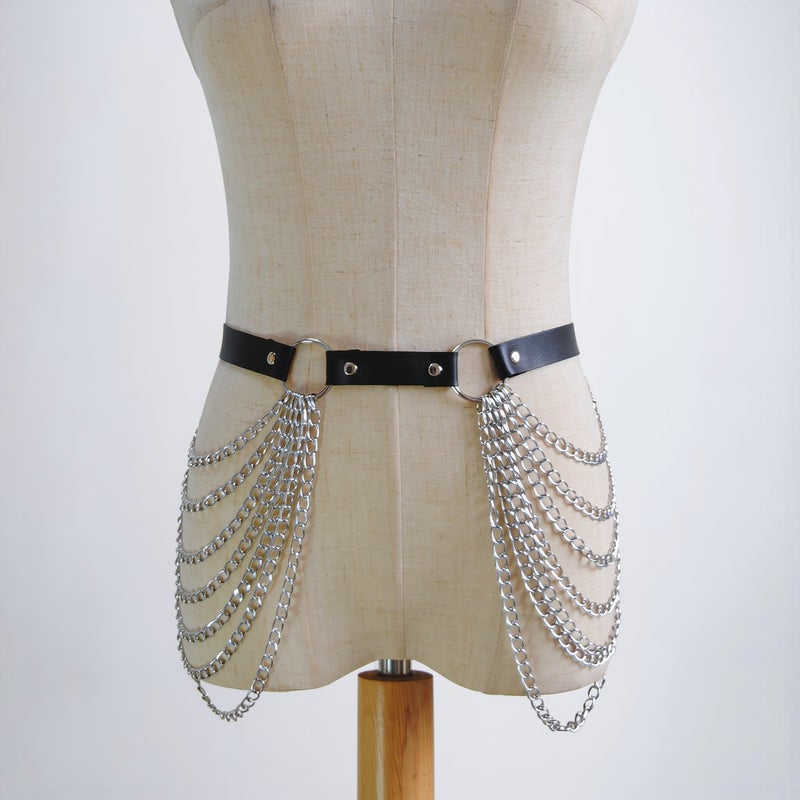 Layered Leather Waist Chain Harness Body Chain for Women Punk Hip Jewelry - Image 2