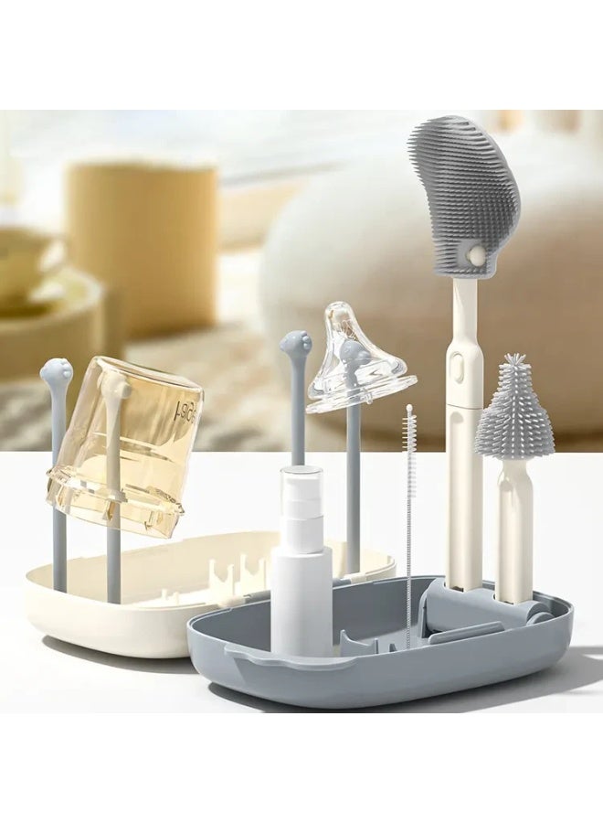 يونيكبيبي مجموعة تنظيف زجاجات الأطفال 6 في 1 مع صندوق تخزين، طقم فرشاة تنظيف سيليكون متعددة الوظائف مع فرشاة للحلمة والشفاط، رف تجفيف قابل للطي، منظم تجفيف زجاجات محمول، خفيف الوزن وسهل الحمل، آمن خالٍ من BPA لتنظيف الزجاجات وأدوات الرضاعة للأطفال والرضع - Image 2