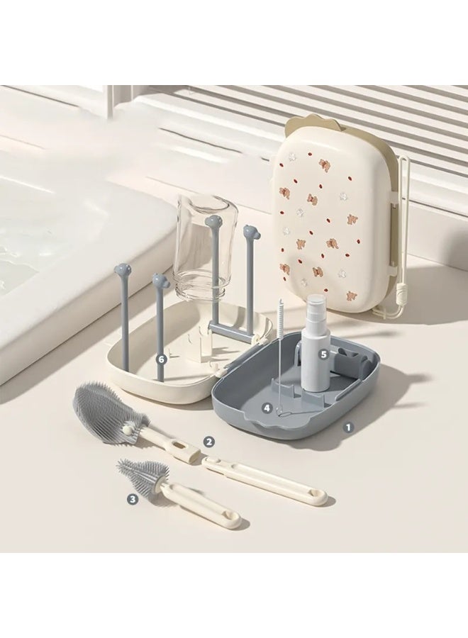 يونيكبيبي مجموعة تنظيف زجاجات الأطفال 6 في 1 مع صندوق تخزين، طقم فرشاة تنظيف سيليكون متعددة الوظائف مع فرشاة للحلمة والشفاط، رف تجفيف قابل للطي، منظم تجفيف زجاجات محمول، خفيف الوزن وسهل الحمل، آمن خالٍ من BPA لتنظيف الزجاجات وأدوات الرضاعة للأطفال والرضع - Image 3