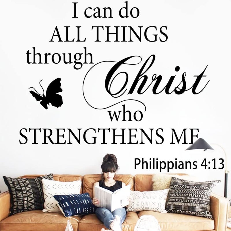 Datesno Motivational Quotes Vinyl Wall Decal Stickers I Can Do All Things Through Christ Who Strengthens Me Vinyl Christian Quotes Bible Scripture Inspirational Words Wall Stickers Religious Home DÃ©cor - Image 3