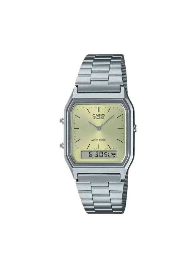 كاسيو Unisex Analog-Digital Display Watch With Silver Stainless Steel Strap - AQ-230A-9AMQYDF