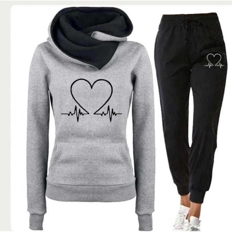 Womens Casual Printed Hoodie Sweatshirt Set Khaki  - Image 5