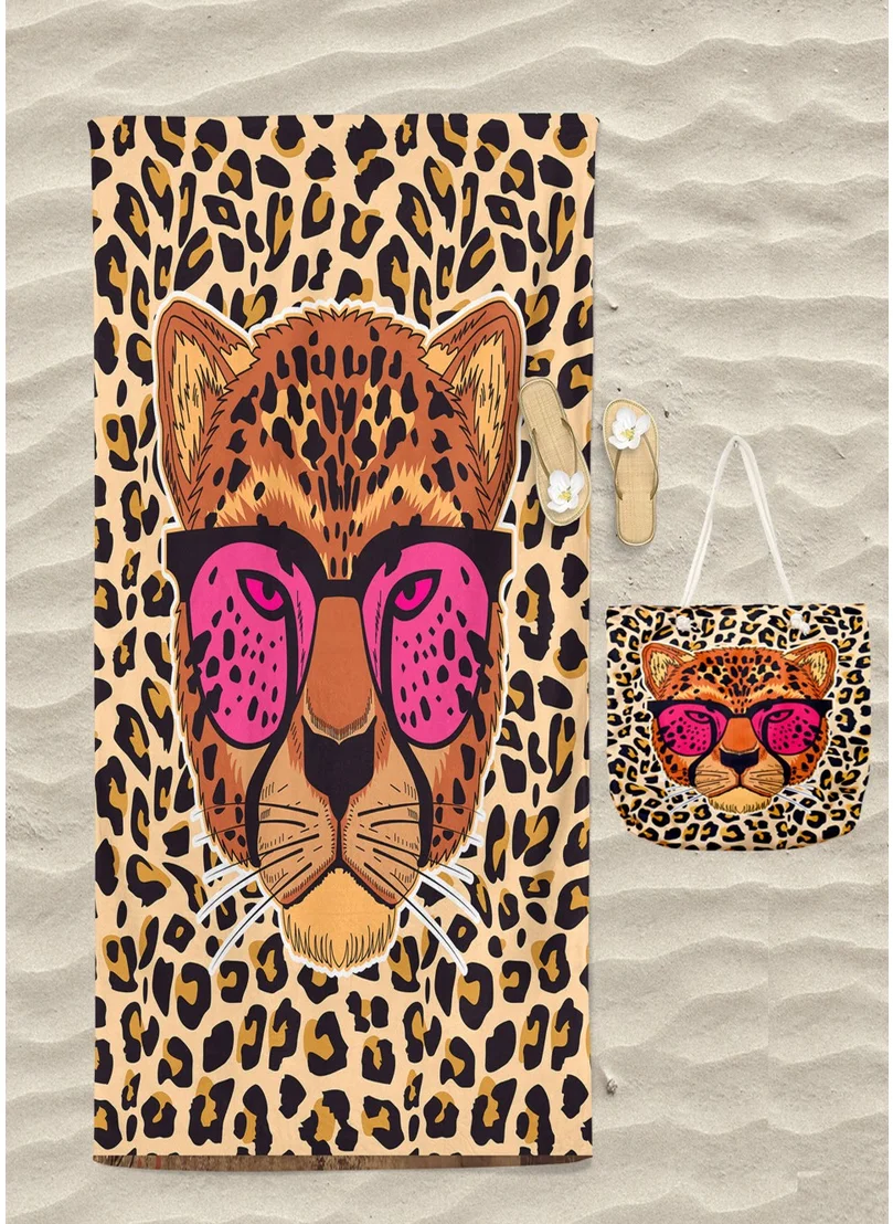 Erays Home Leopard Patterned Beach Towel and Beach Bag Set Bath Towel Digital Printed Towel
