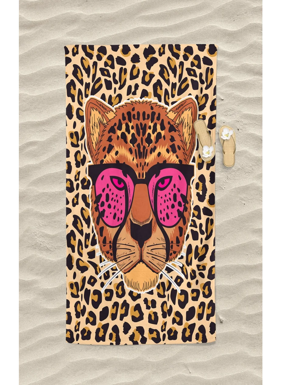 Erays Home Leopard Patterned Beach Towel and Beach Bag Set Bath Towel Digital Printed Towel