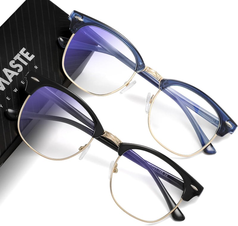 AOMASTE Store Blue Light Blocking Glasses Vintage Half Frame UV Clear Lens Anti Eyestrain Computer Gaming Glasses for Women Men(P60) - Image 1