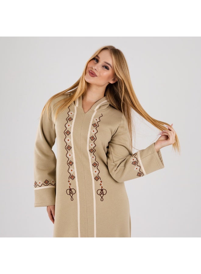 زيكوتكس  عباية شتوية نسائية بقلنسوة من خامة الميلتون - تصميم مطرز بأكمام طويلة وقصة مريحة - Image 4