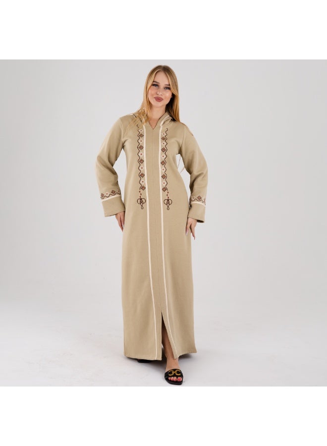 زيكوتكس  عباية شتوية نسائية بقلنسوة من خامة الميلتون - تصميم مطرز بأكمام طويلة وقصة مريحة - Image 1