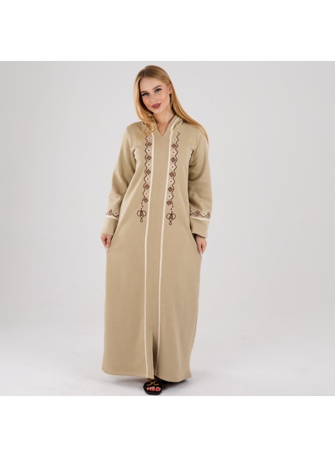 زيكوتكس  عباية شتوية نسائية بقلنسوة من خامة الميلتون - تصميم مطرز بأكمام طويلة وقصة مريحة - Image 2