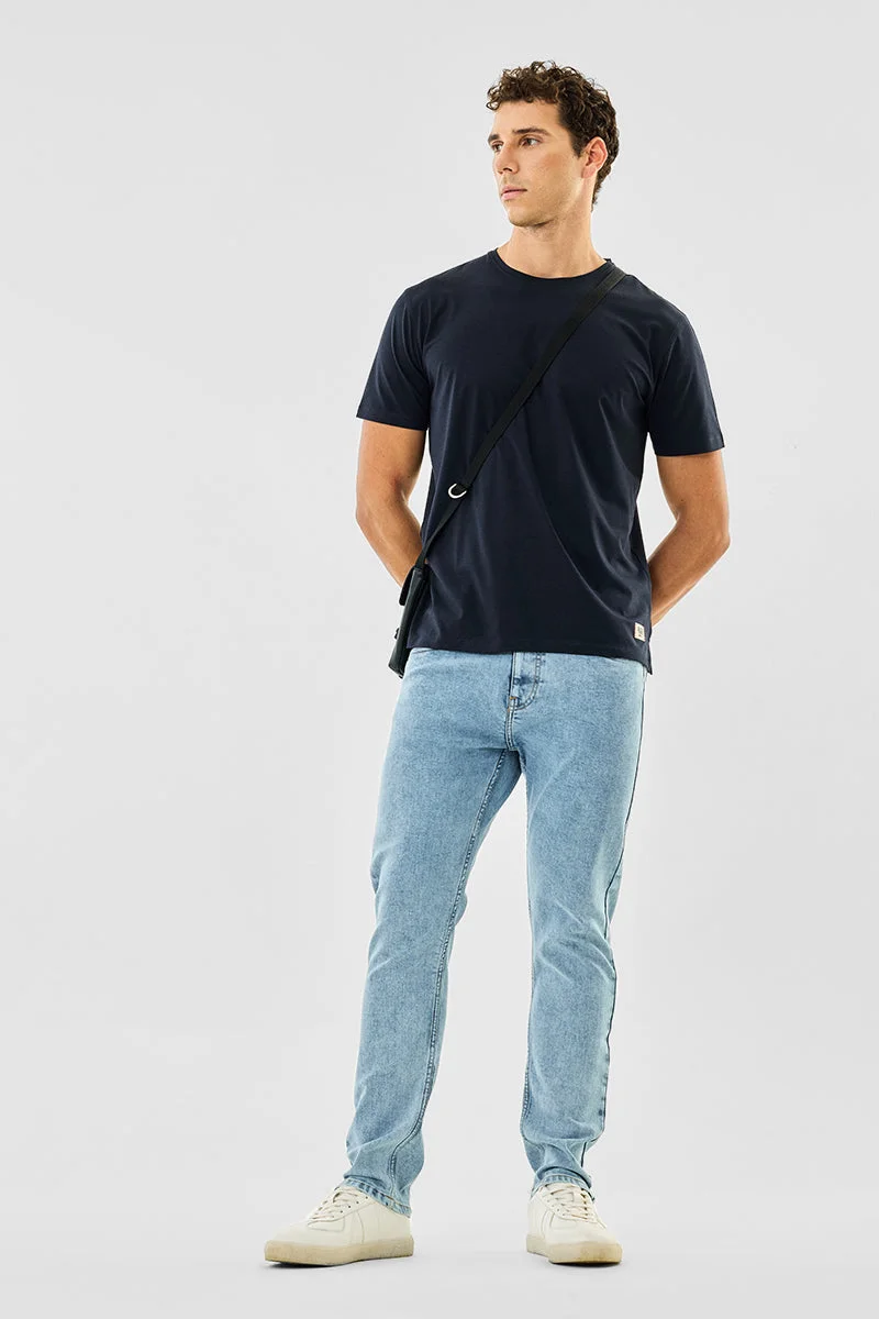 SNITCH Light Blue Light Blue Solid Slim Fit Casual Core Lab Jeans for Men | Best Price UAE