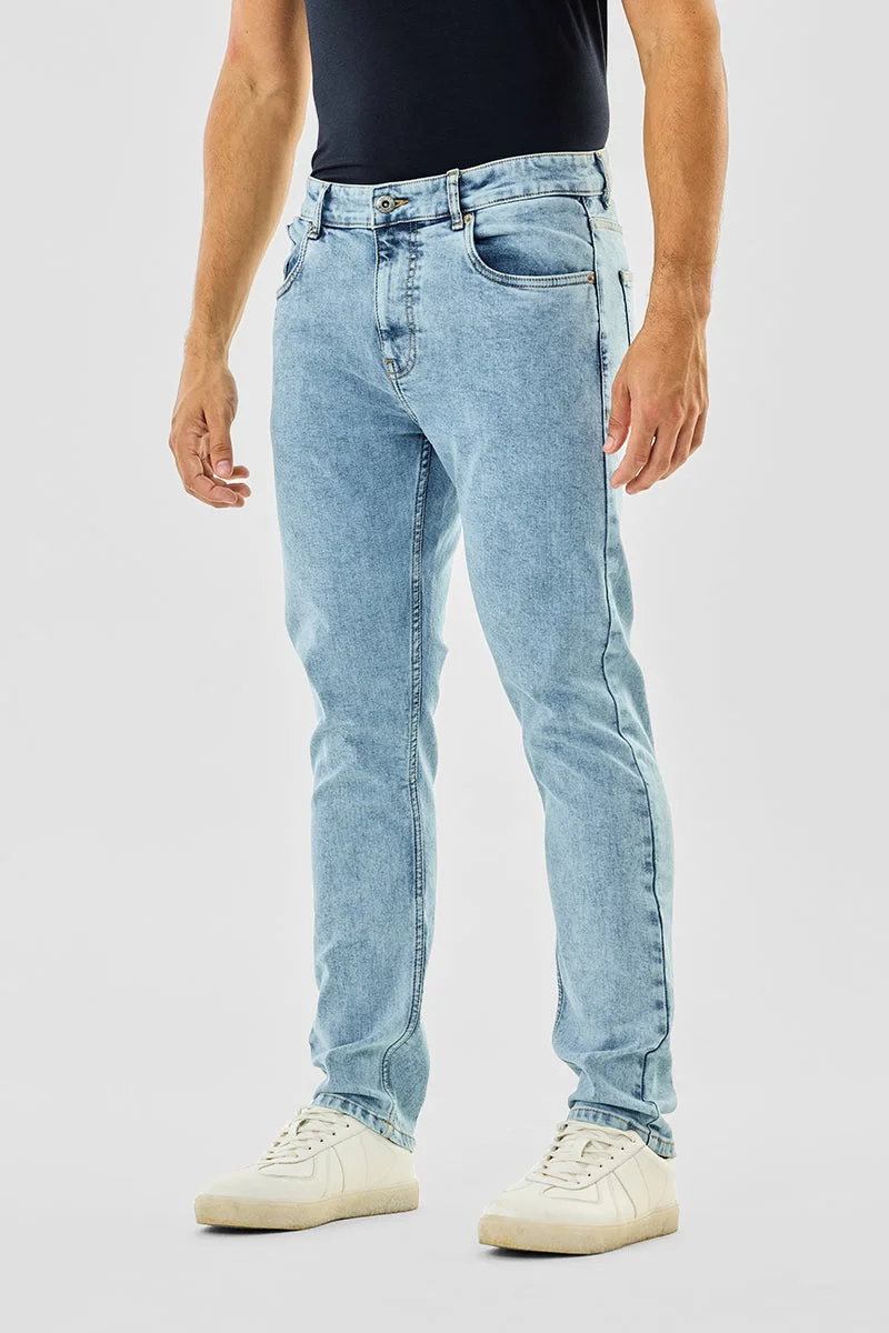 SNITCH Light Blue Light Blue Solid Slim Fit Casual Core Lab Jeans for Men | Best Price UAE