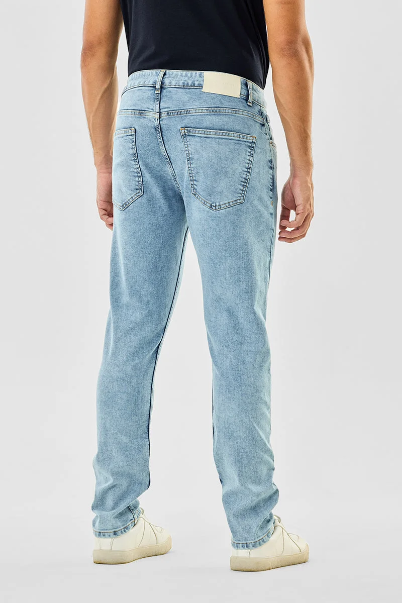 SNITCH Light Blue Light Blue Solid Slim Fit Casual Core Lab Jeans for Men | Best Price UAE