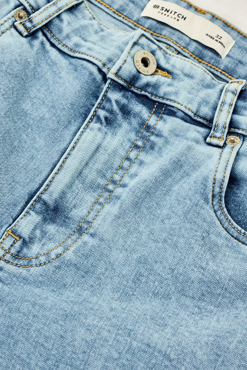 SNITCH Light Blue Light Blue Solid Slim Fit Casual Core Lab Jeans for Men | Best Price UAE