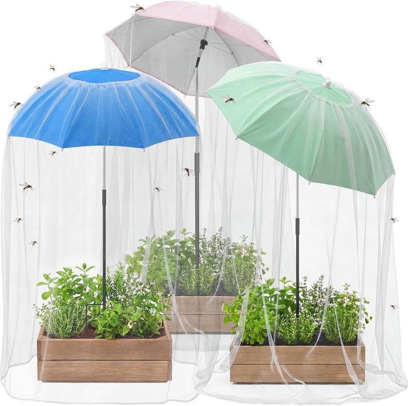 SilTriangle 3 Pack 2-in-1 Shade Plant Umbrellas with Net Cover 23.6 Inch Garden Cover Adjustable Sun Protection Umbrella Space Saving Garden Umbrella for Potted Plants Bed Flower Pot - Image 1