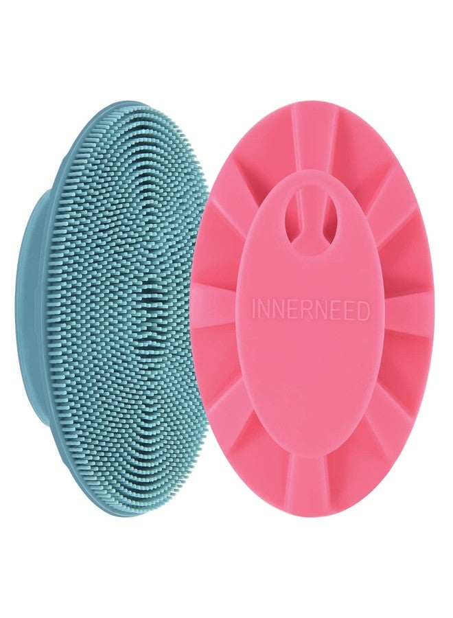 INNERNEED Silicone Exfoliating Brush, Manual Facial Cleansing Brush, Exfoliating Brush, Food Grade Soft Bristles (Dark Green+Pink) - Image 1