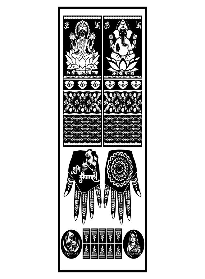 ORDERSHOCK Flower, Sun, Swastika, Om & Diwali Pooja Full Hand Mehndi Stencil Sticker For Women, Girls & Festival - Image 2