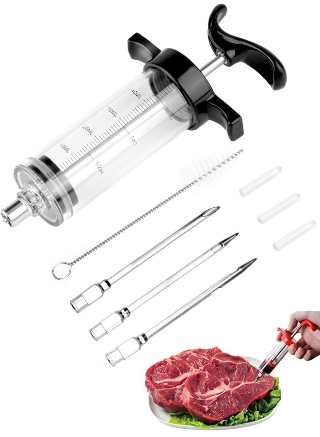 Meat Injector Syringe Kit with 3 Marinade Needles for BBQ Grill Smoker, 1 Cleaning Brush, 1.7 Oz/50ml Large Capacity Injector Marinades for Meats,Black - Image 1