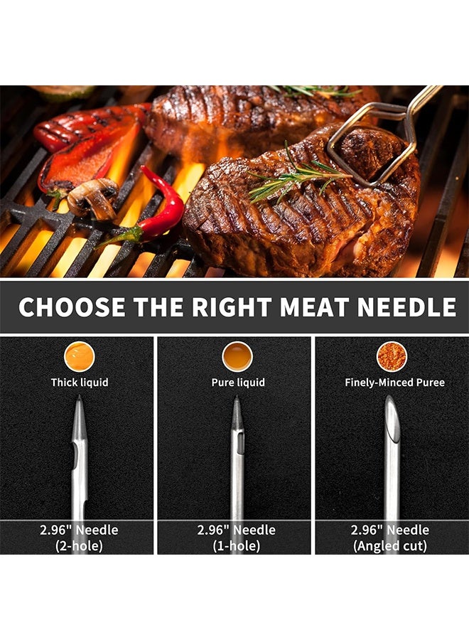 Meat Injector Syringe Kit with 3 Marinade Needles for BBQ Grill Smoker, 1 Cleaning Brush, 1.7 Oz/50ml Large Capacity Injector Marinades for Meats,Black - Image 2