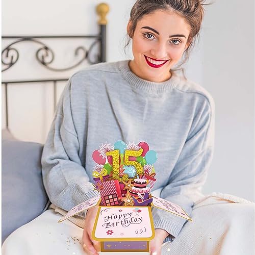 Asmallgf Sweet 15th Birthday Popup Card for Him Her, Naughty Fifteen Bday Gifts for Teen Girls Boys, Happy 15 Years Old Birthday 3D Greeting Card from Mom Dad, Great 15 Birthday Gift Idea for Niece - Image 3