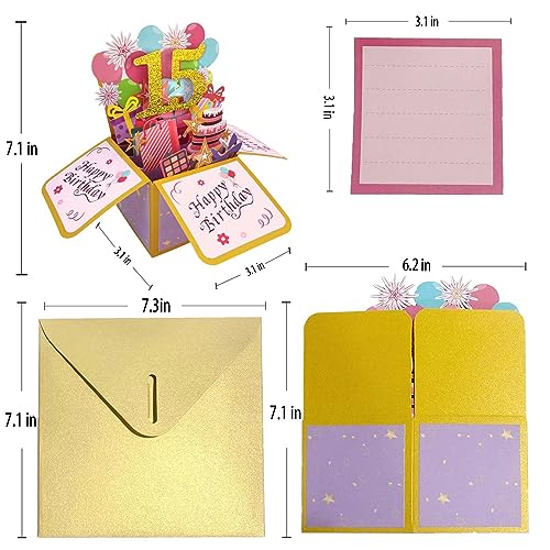 Asmallgf Sweet 15th Birthday Popup Card for Him Her, Naughty Fifteen Bday Gifts for Teen Girls Boys, Happy 15 Years Old Birthday 3D Greeting Card from Mom Dad, Great 15 Birthday Gift Idea for Niece - Image 2
