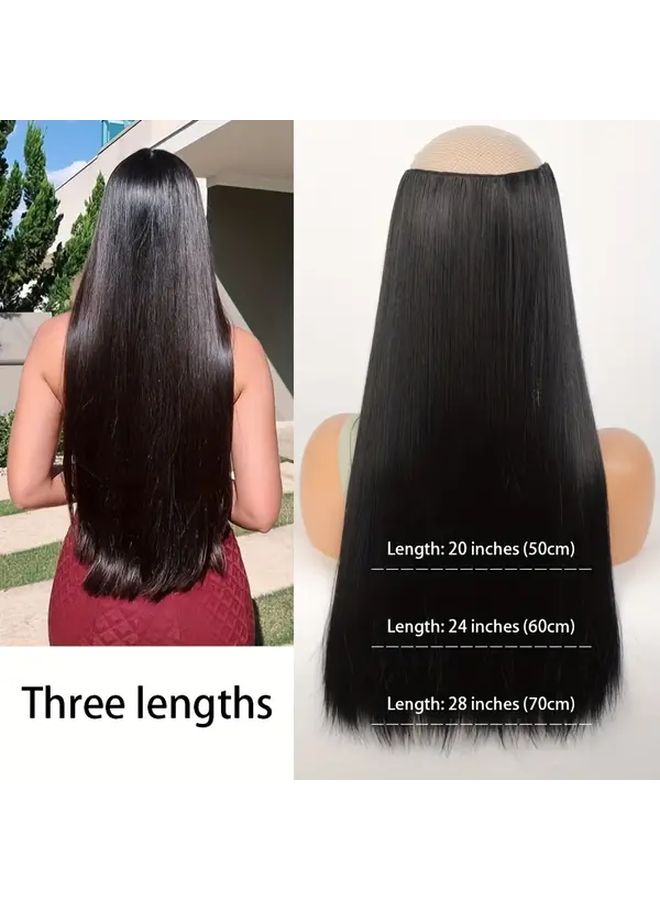 20 بوصة امتدادات الشعر الأسود المشبك في طويل مستقيم سلس اصطناعي للحجم والطول - Image 4