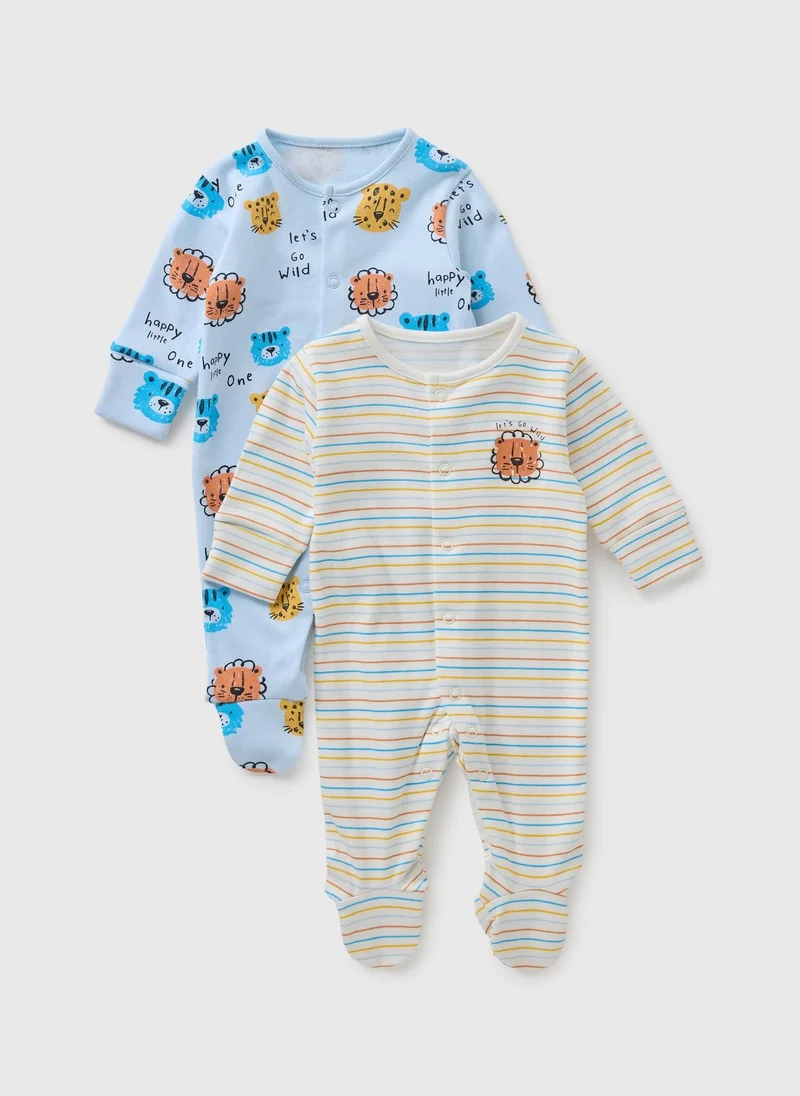Matalan 2 Pack Baby Animal Stripe Sleepsuits
