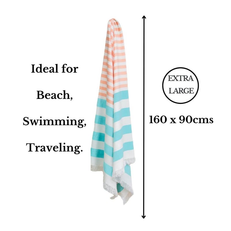 Mush 100% Bamboo Extra Large Cabana Style Turkish Towel-(90X160 Cms)-Ideal For Beach,Bath,Pool,Gym,Dress Towel Etc(Turquoise&Light Green ,Peach&Turquoise,Blue&Green,Light Green&Grey Xl-Pack Of 4 ) - Image 2