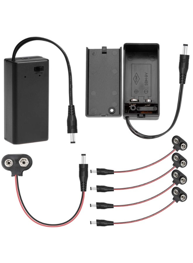 HEADVANA 2 Pcs Switch 9V Battery Case with Leads DC 5.5x2.1mm  Male Plug, 5 Pcs T Type DC Male Power Plug to 9V Battery Button Connector Cable. - Image 1