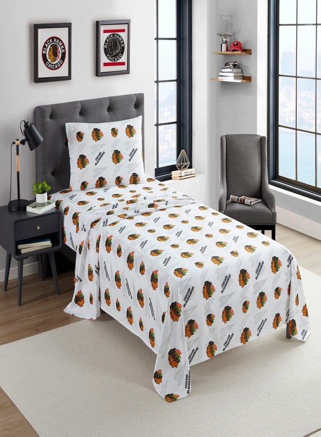 NORTHWEST Officially Licensed Chicago Blackhawks NHL Queen Size Sheet Set – Comfortable Bedding with Repeating Team Logos for Hockey Fans, Dorm & Game Day Spirit Rooms - Image 1