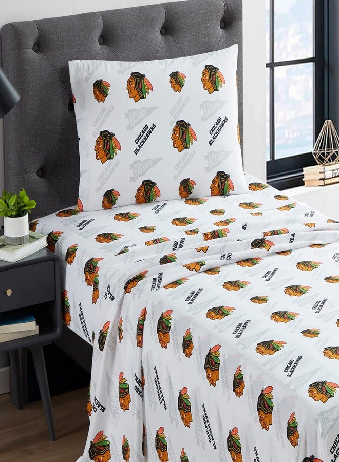 NORTHWEST Officially Licensed Chicago Blackhawks NHL Queen Size Sheet Set – Comfortable Bedding with Repeating Team Logos for Hockey Fans, Dorm & Game Day Spirit Rooms - Image 2