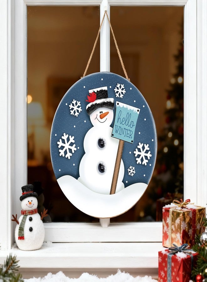 وولاين لافتة خشبية معلقة على شكل رجل ثلج شتوي من Whaline Christmas، لافتة "مرحباً بالشتاء" لتعليق الباب، ديكور باب أمامي على شكل ندفة ثلج، لافتة ترحيبية لعيد الميلاد والشتاء، مناسبة للاستخدام الداخلي والخارجي، ديكور جداري أو نافذة للمنزل الريفي - Image 1
