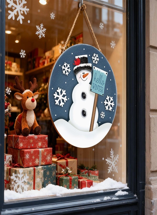 وولاين لافتة خشبية معلقة على شكل رجل ثلج شتوي من Whaline Christmas، لافتة "مرحباً بالشتاء" لتعليق الباب، ديكور باب أمامي على شكل ندفة ثلج، لافتة ترحيبية لعيد الميلاد والشتاء، مناسبة للاستخدام الداخلي والخارجي، ديكور جداري أو نافذة للمنزل الريفي - Image 3