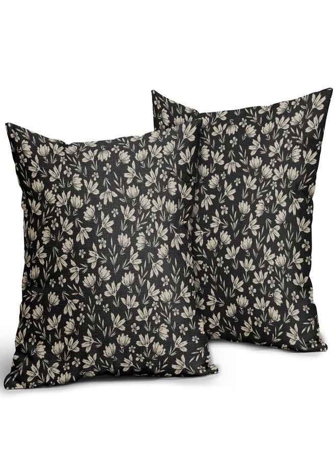 Aytipun Vintage Flower Pillow Covers 18x18 Set of 2 Rustic Cute Small Floral Black Brown Old Style Decorative Throw Pillows Outdoor PillowCase Farmhouse Linen Cushion Case Decor for Home Sofa Couch Bed - Image 2