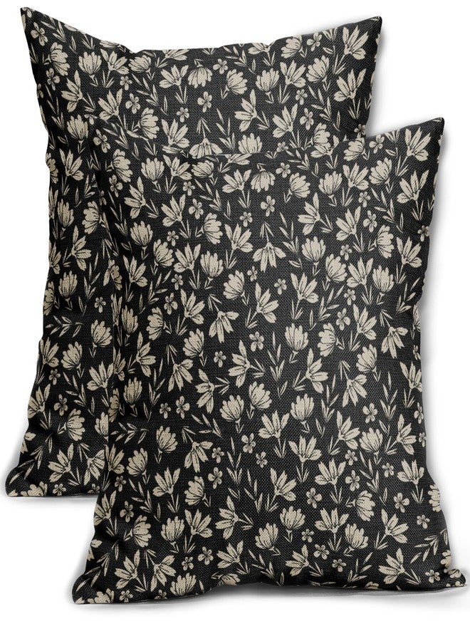 Aytipun Vintage Flower Pillow Covers 18x18 Set of 2 Rustic Cute Small Floral Black Brown Old Style Decorative Throw Pillows Outdoor PillowCase Farmhouse Linen Cushion Case Decor for Home Sofa Couch Bed - Image 1