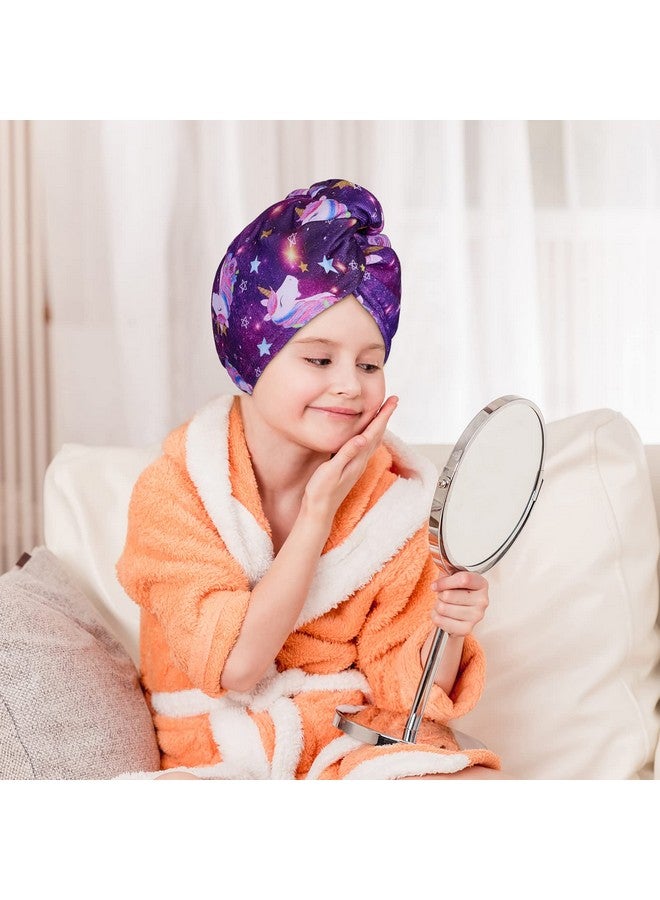 FIOBEE FIOBEE Microfiber Hair Towel Wrap for Kid Rapid Drying Towel Absorbent Hair Turbans for Wet Hair with Button Women Girls Long Curly Hair Pack of 2, Purple - Image 4