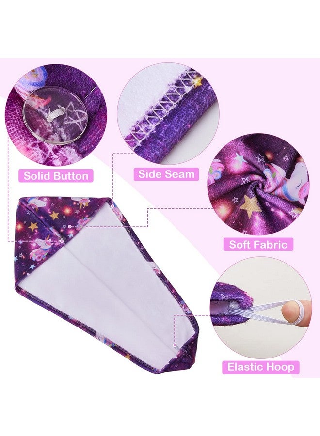 FIOBEE FIOBEE Microfiber Hair Towel Wrap for Kid Rapid Drying Towel Absorbent Hair Turbans for Wet Hair with Button Women Girls Long Curly Hair Pack of 2, Purple - Image 5