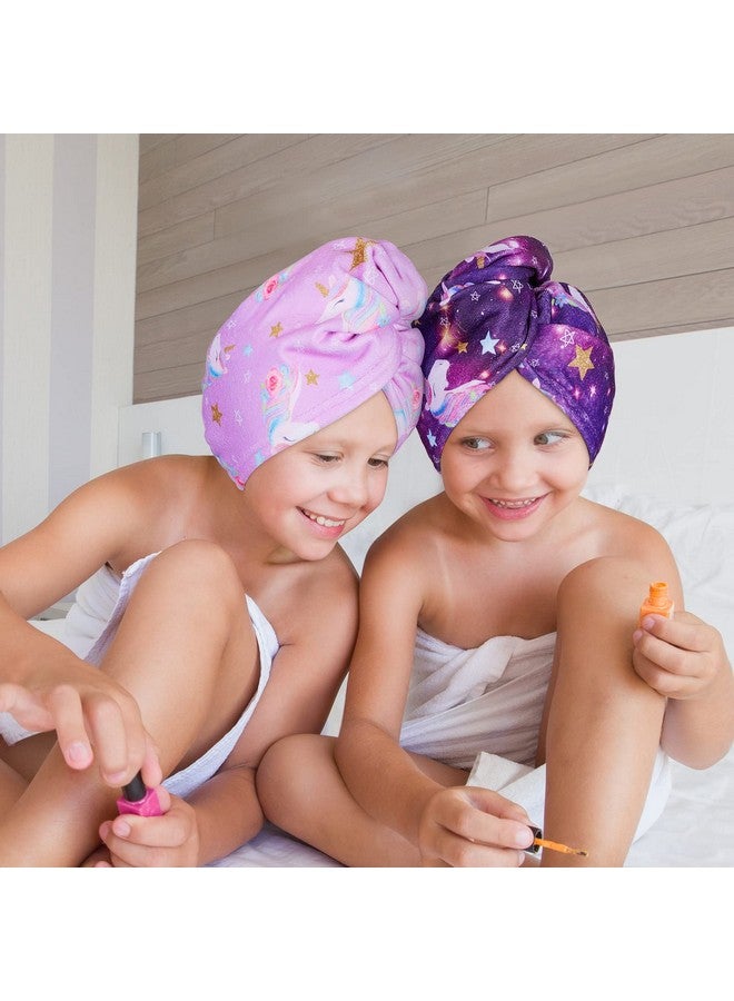 FIOBEE FIOBEE Microfiber Hair Towel Wrap for Kid Rapid Drying Towel Absorbent Hair Turbans for Wet Hair with Button Women Girls Long Curly Hair Pack of 2, Purple - Image 2