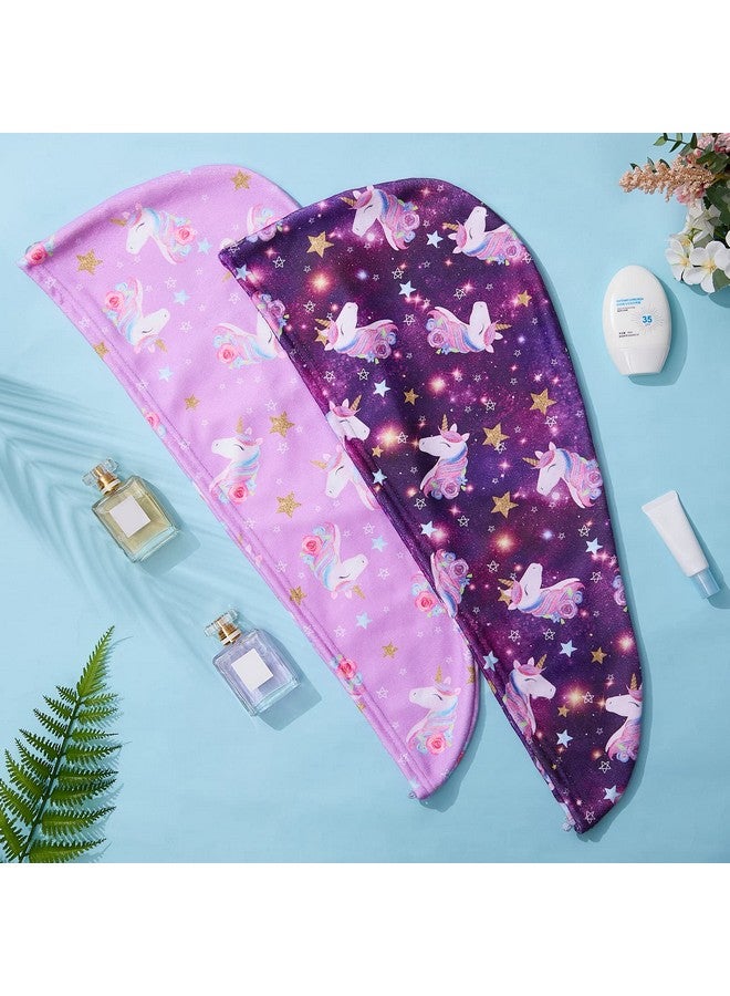 FIOBEE FIOBEE Microfiber Hair Towel Wrap for Kid Rapid Drying Towel Absorbent Hair Turbans for Wet Hair with Button Women Girls Long Curly Hair Pack of 2, Purple - Image 3