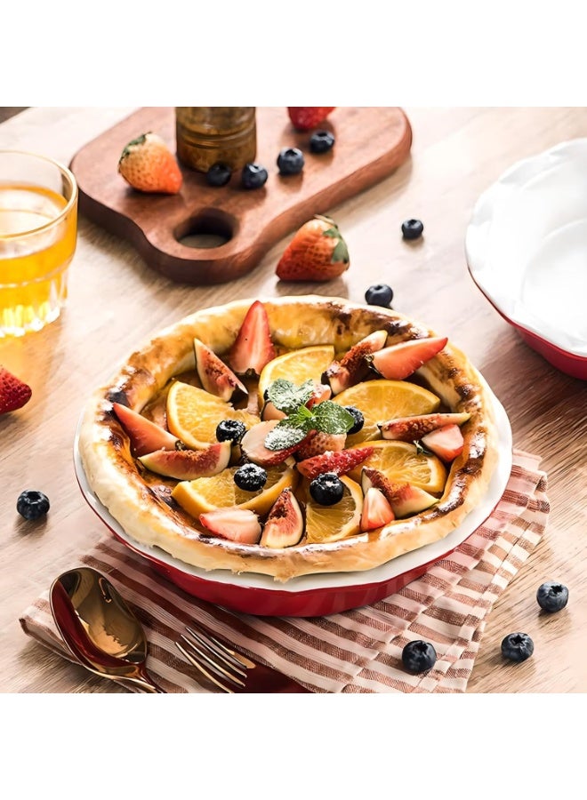 Arabest 2 Pcs Pie Dish Ceramic, 9 Inch /23cm Pie Pans for Baking, Crinkle Rim Pie Dish for The Oven, Pie, Tart & Quiche Pans for Cooking, Baking, and Fruit Pies (Red) - Image 2